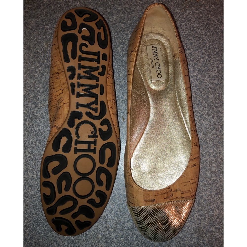 Jimmy Choo cork and gold flats